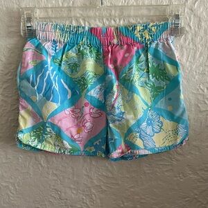 Lilly Pulitzer Vintage Girls Shorts Cotton Blue Pink Green Yellow Floral 4 Kids